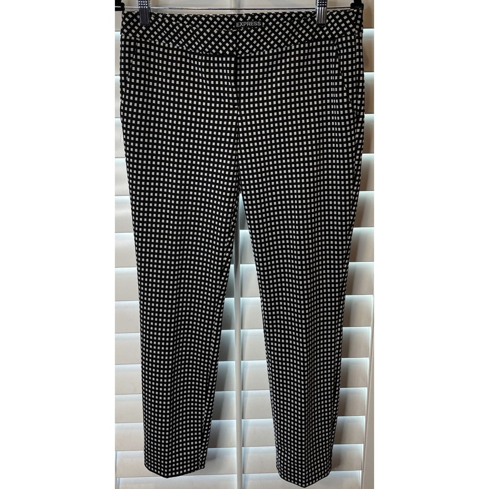 Express Womens‎ 6 Columnist Ankle Pants Black White Grid Stretch Dress Slacks